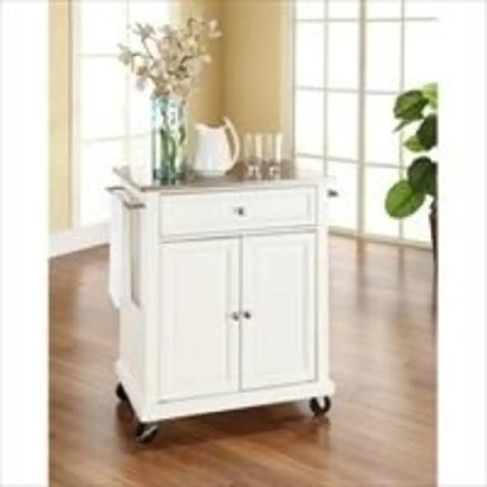 Crosley Furniture KF30022EWH Stainless Steel Top Portable Kitchen Cart-Island in White Finish