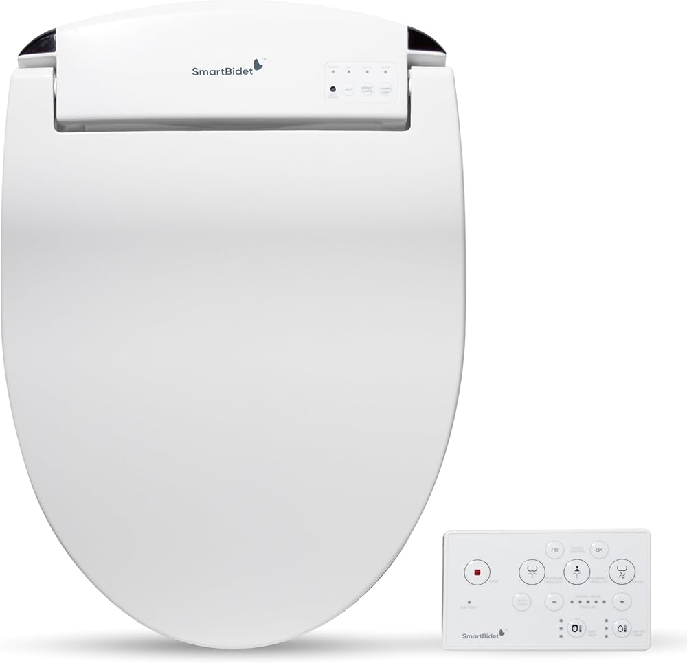 SmartBidet SB-2400ER Electric Bidet Seat for Elongated Toilets and French Curve Toilets with Remote Control, LED Night Light, Heated Seat