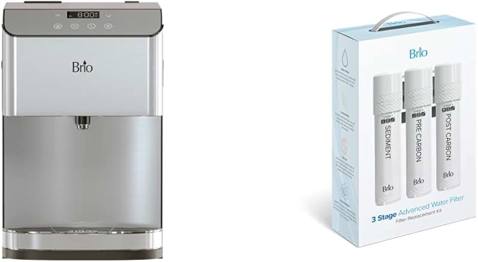 CLCTPOU720UVF3 Brio Moderna Self-Cleaning Bottleless Countertop Water Cooler Dispenser with 3-Stage Water Filter and Installation Kit, Tri Temp Dispense, and LED Night Light