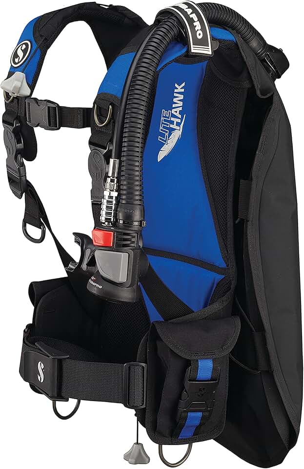 SCUBAPRO Litehawk Diving BCD with 5th Generation Air2 Octopus/Inflator (Medium/Large, Black/Blue)