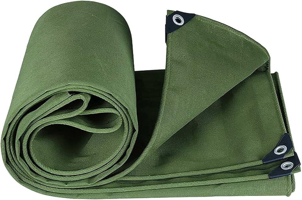 Tarpaulin Waterproof Heavy Duty Green 4x5m, Tarpaulin Canvas with Aluminum Grommets, Small Tarp Waterproof, Reinforced Edges, Perfect for Backpacking, Camping & Shelters