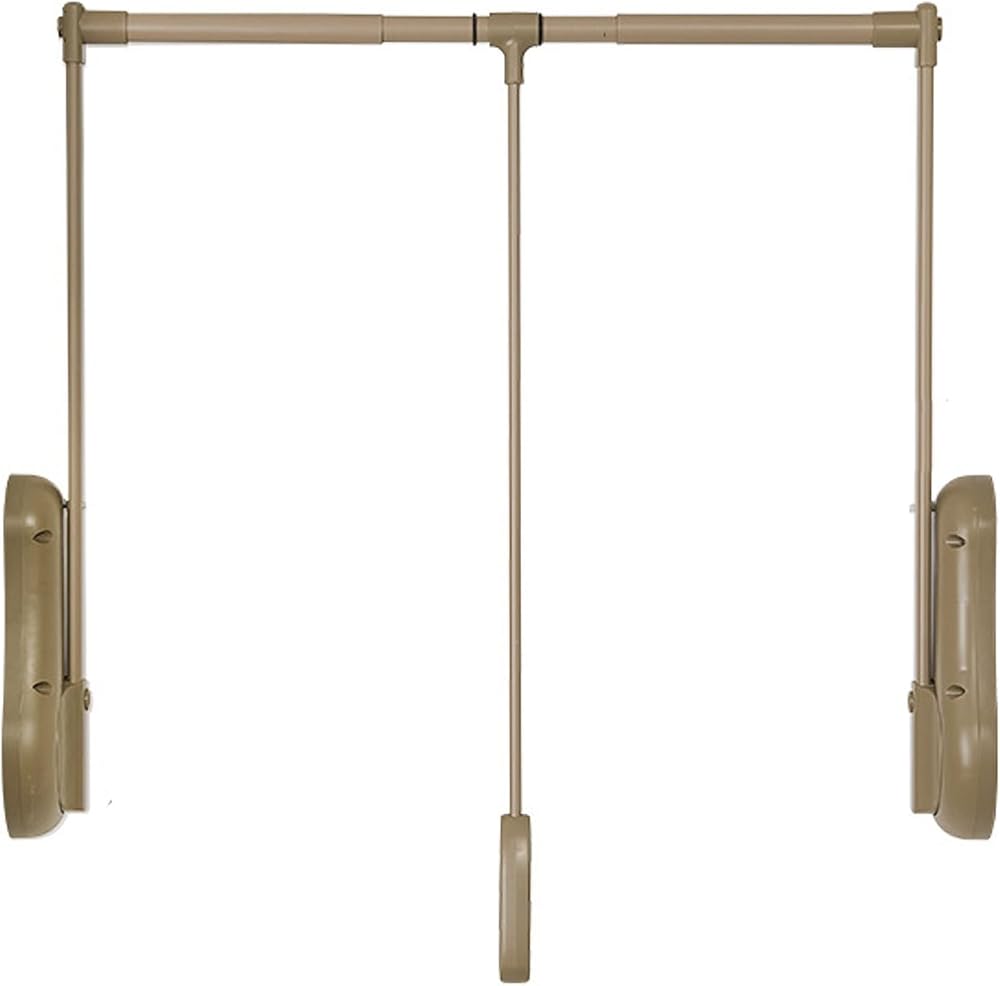 Pull Down Closet Rod, Heavy Duty Closet Pull Down Rods Hanger for Hanging Clothes Wardrobe Lift Rail Aluminum Alloy Damping Buffer Organizer Storage System, Capacity 55lbs ( Color : Khaki , Size : 25.