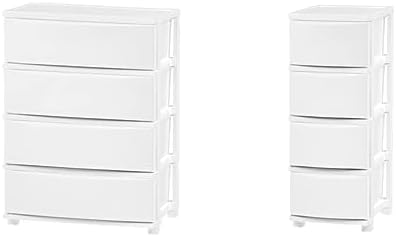 Bundle of IRIS USA 4-Drawer Wide and Slim Drawer Storage Units, Set of 1 of Each Drawer, White Frame with Matte White Front Panels Organizers for Bedroom, Closet, Laundry, Living Room, Bathroom, Dorm
