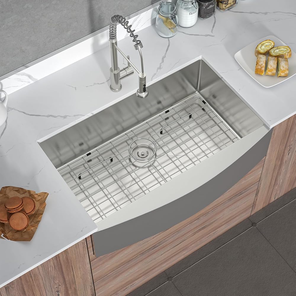 33 Inch Farmhouse Kitchen Sink - 33x21 Inch Apron Front Farm Sink Stainless Steel 16 Gauge Single Bowl Farmer Style Barn Kitchen Sink