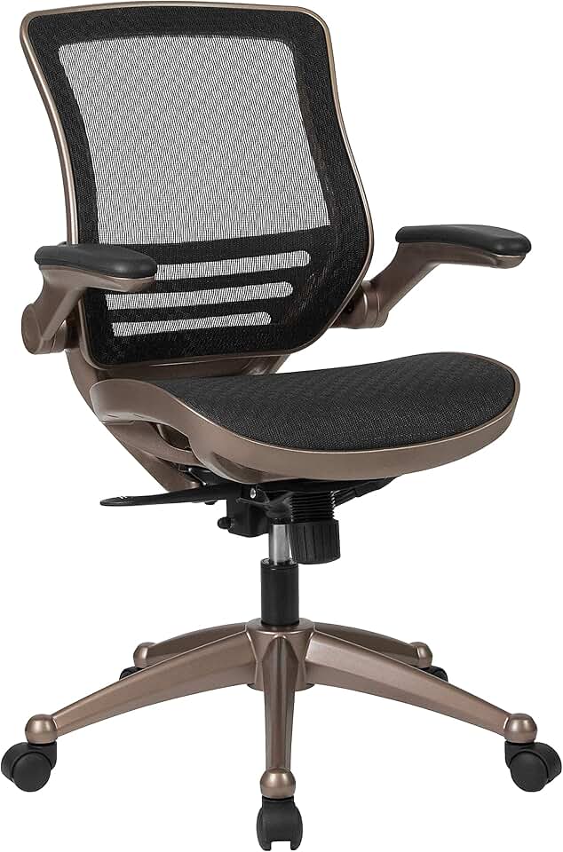 Flash Furniture Warfield Mid-Back Transparent Black Mesh Executive Swivel Office Chair with Melrose Gold Frame and Flip-Up Arms