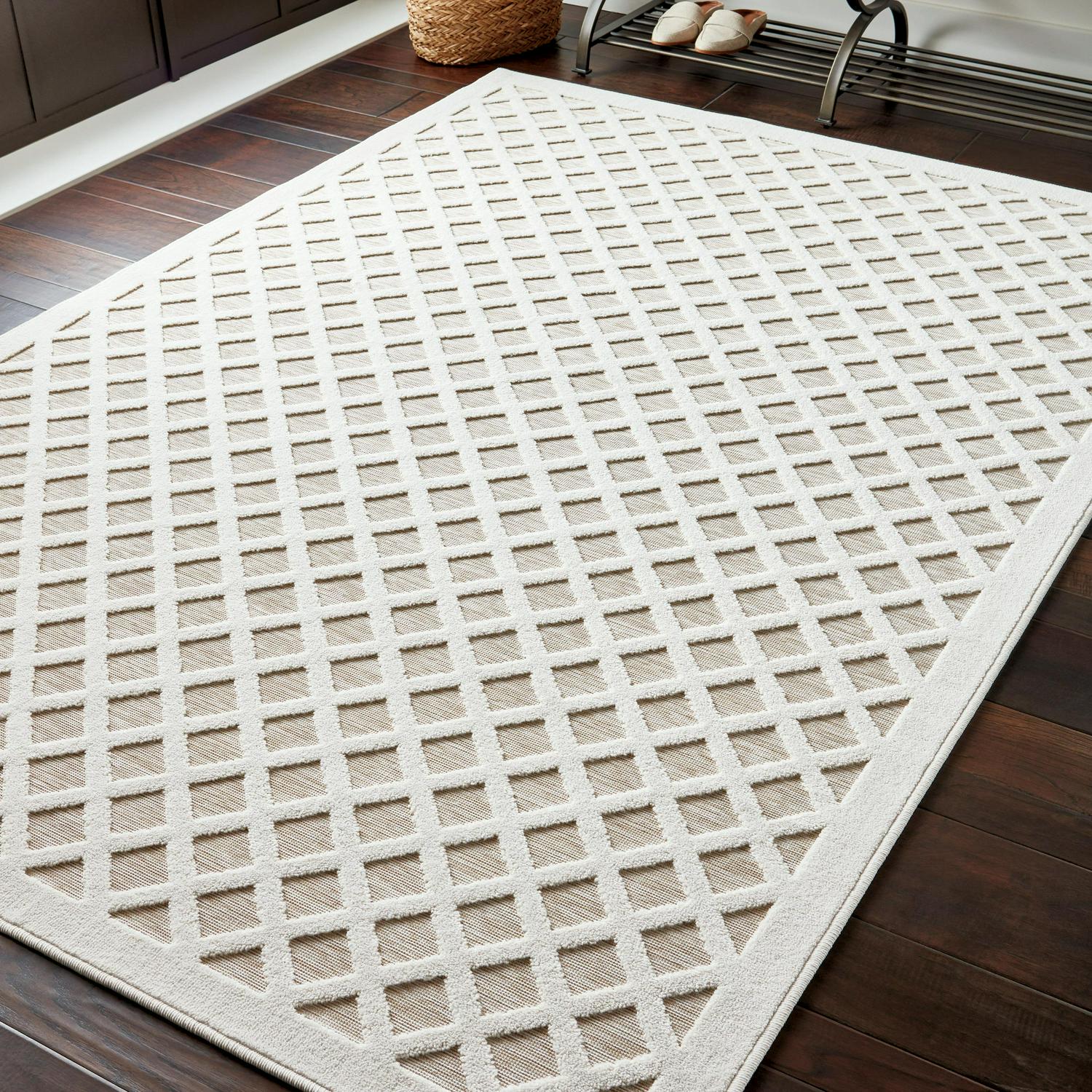 allen + roth with STAINMASTER Lifestyle Performance Pippa 8 X 10 (ft) Off-white Indoor/Outdoor Trellis Area Rug
