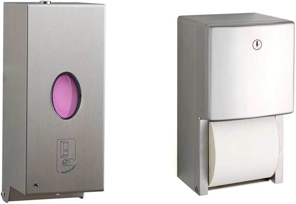 Bobrick 30oz Automatic Soap Dispenser & Multi-Roll Toilet Tissue Dispenser Bundle - Stainless Steel