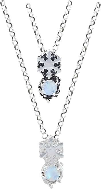 BlackTreeLab Snowflake Moonstone Pendant Set of 2- Couples Necklace with 925 Sterling Silver- Jewelry for Women- Handmade Necklaces- Couple Necklaces for Him and Her (No chain)