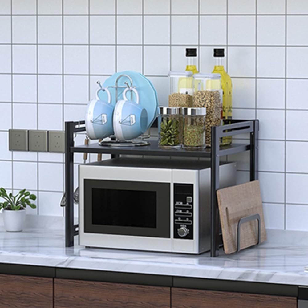 Kitchen Shelf Storage, Multifunctional Microwave Stand Storage Rack, Kitchen Shelving Microwave Oven Baker Rack with Spice Rack Organizer,Black (Black) (Black B)