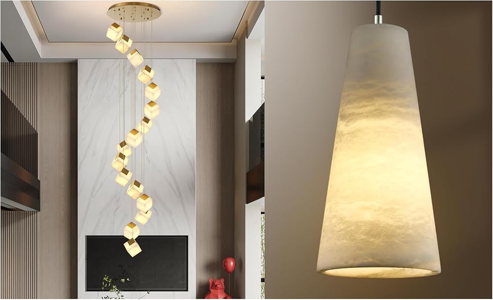 Alabaster High Ceiling Chandelier with Pendant Lights for Bedroom Bathroom Dining Room Living Room H-10in (Dimmable Bulbs INCL)