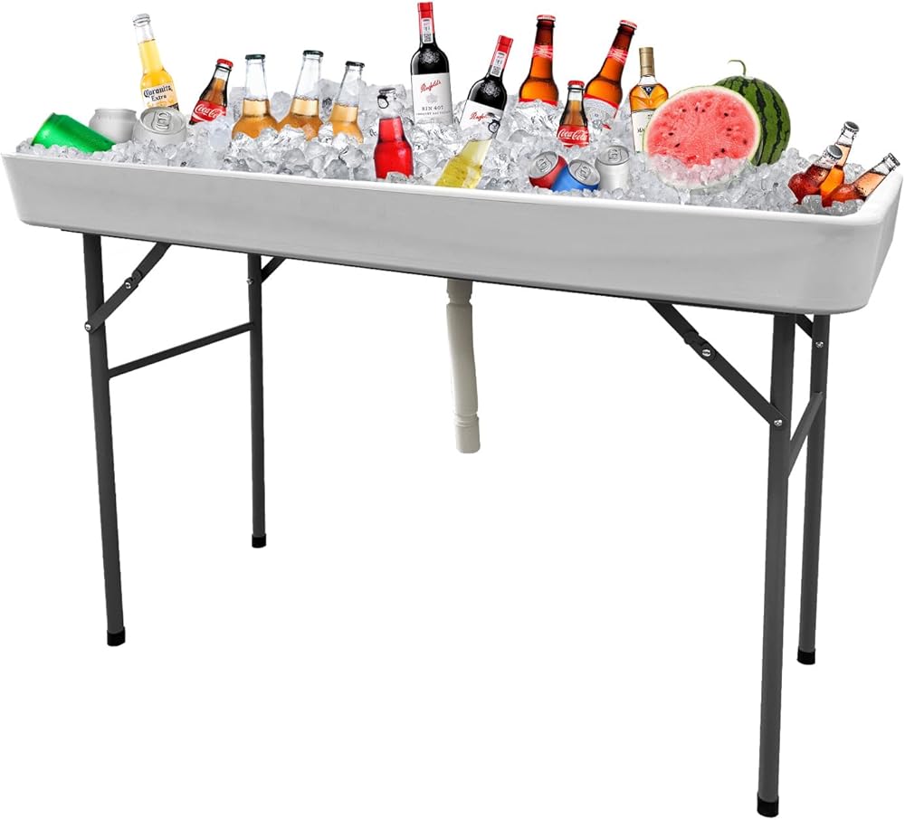 4 Foot Folding Ice Table with Drain,Foldable outdoor cooler table,Foldable Cooler Table Outdoor for Party,BBQ,Camping,Wedding
