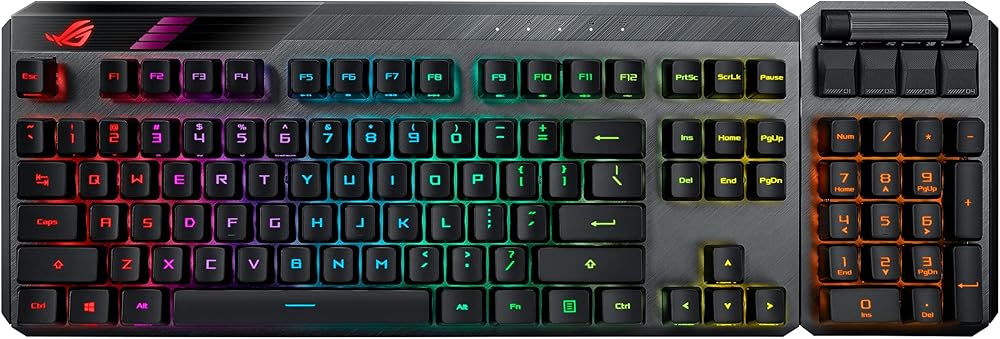 ASUS ROG Claymore II Wireless Modular Gaming Mechanical Keyboard (ROG RX Blue Switches, Detachable numpad & Wrist Rest for TKL 80%/100%, Aura Sync, Media Controls, Fast Charge, USB 2.0 Passthrough)