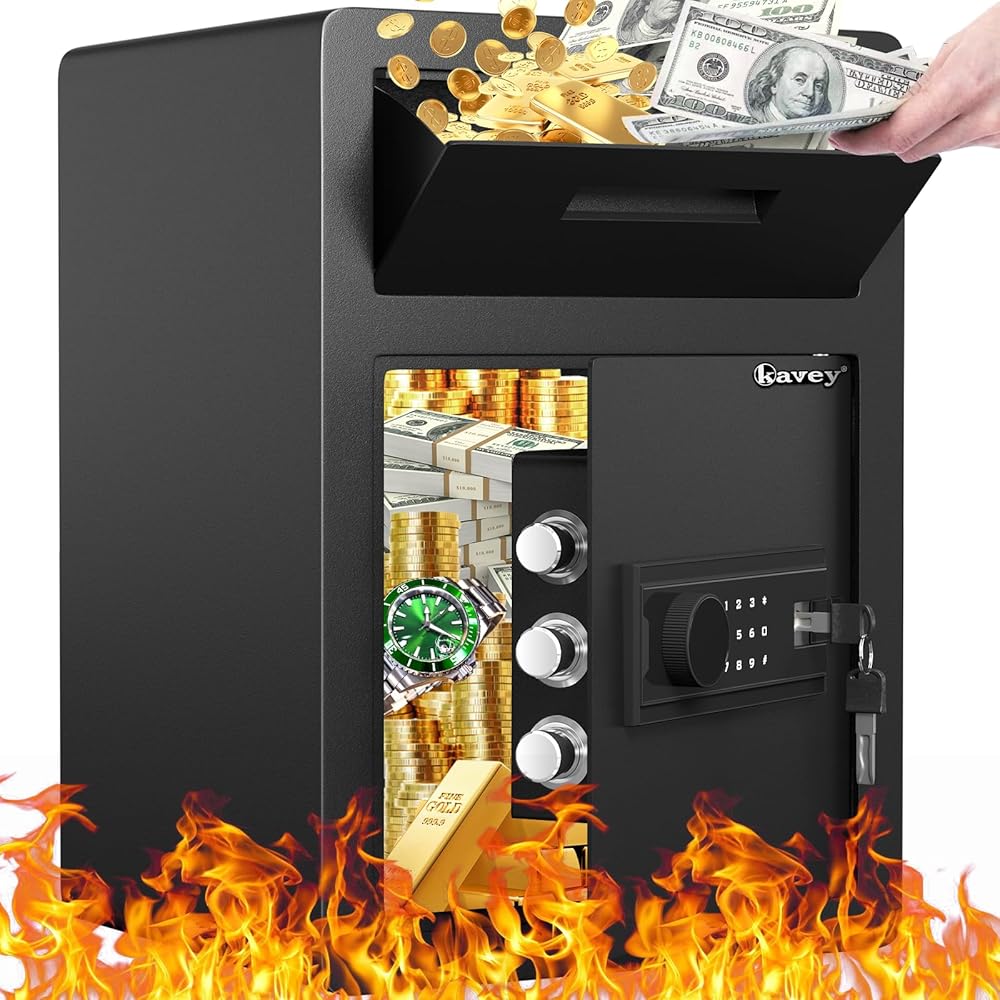 Kavey 2.6 Cub Fireproof Drop Safe, Safe with Drop Slot, Drop Slot Safes with Front Load Drop Box and Digital Touch Screen Keypad, Heavy Duty Money Safe Box for Business Office Home