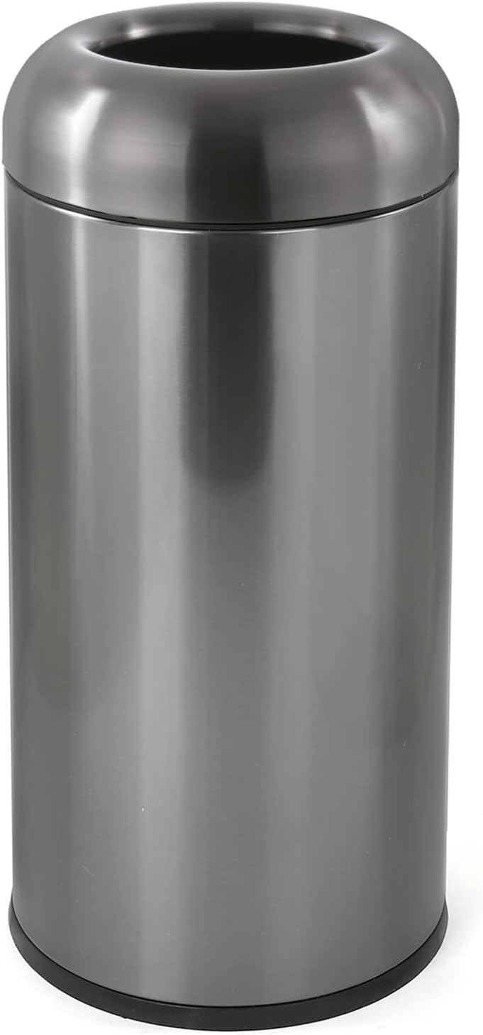 Dyna-Living Stainless Steel Trash Can Outdoor Large Garbage Can with Lid Open Top Trash Bin Commercial Big Kitchen Garbage Bin Industrial Metal Trash Enclosure (Black)