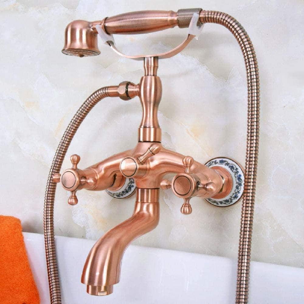 Faucet Antique Red Copper Wall Mount Telephone Euro Bath Tub Faucet Mixer Tap Handheld Spray Shower