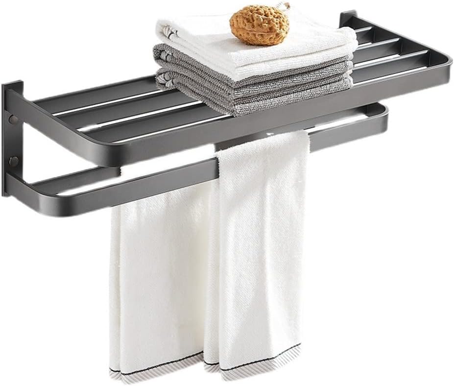 Towel Racks, Bathroom Towel Rack Wall Mounted Towel Holder, Space Aluminum Alloy Towel Rack,Bath Towel Holder,Bathroom/Double Folding Towel Rack/a Needed (Fi*ed Towel Rack a)