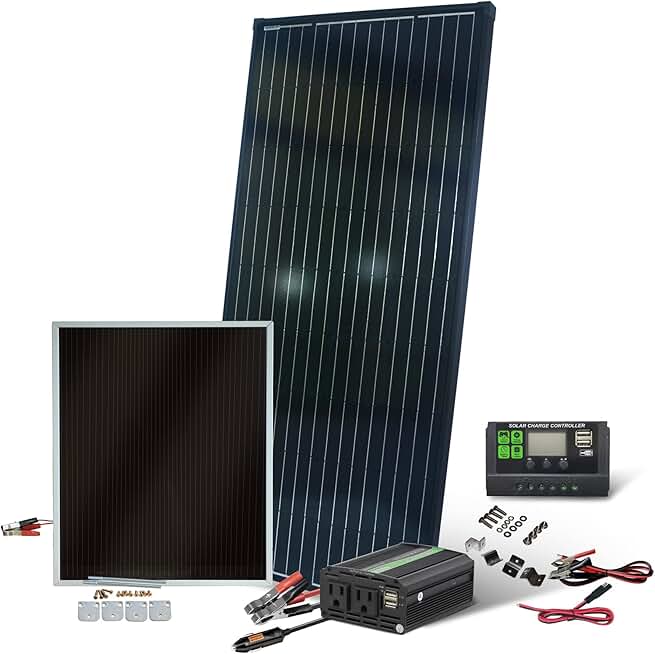 Nature Power 215 Watt Complete Solar Panel Kit with 400 Watt Power Inverter, 15 Amp Charge Controller and BONUS 7 Watt Solar Trickle Charger