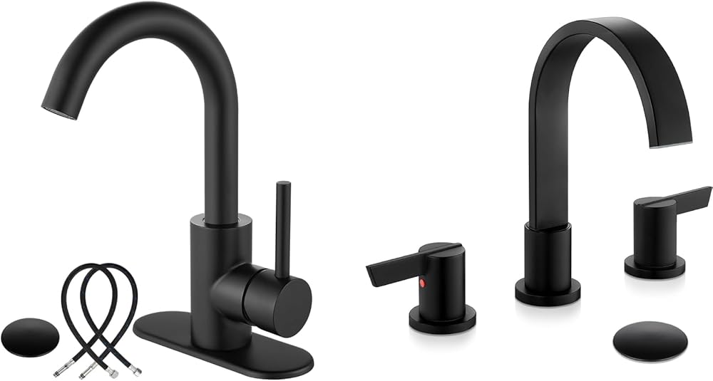Midanya Matte Black Wet Bar Sink Faucet Kitchen Faucet Farmhouse RV Faucet with Matte Black 8 inch Widespread Bathroom Sink Faucet 3 Holes 2 Handles Bathroom Faucet