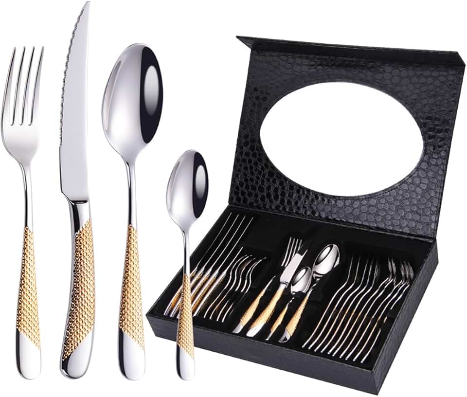 32 Pcs Silverware Set for 8,Premium 18/10 Stainless Steel Flatware Set,Mirror Polished Cutlery Utensil Set,Durable Kitchen Eating Tableware Fork Knife Spoon Set,Dishwasher Safe with Wood Box