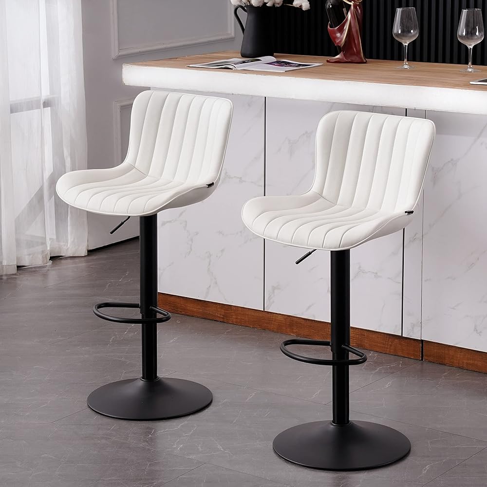 YOUNUOKE Counter Height Bar Stools for Kitchen Island 24 inch Metal White Barstools Set of 2 Adjustable Swivel Counter Stool with Back
