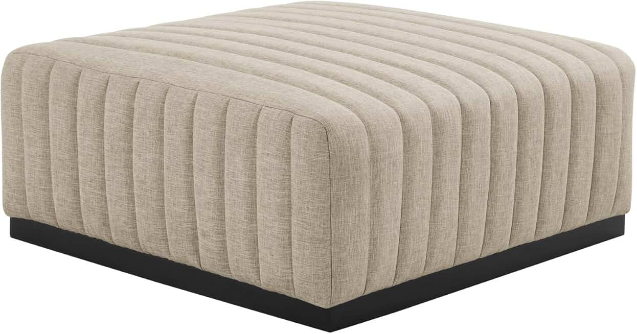Modway EEI-5501-BLK-BEI Conjure Channel Tufted Upholstered Fabric Ottoman, Black Beige