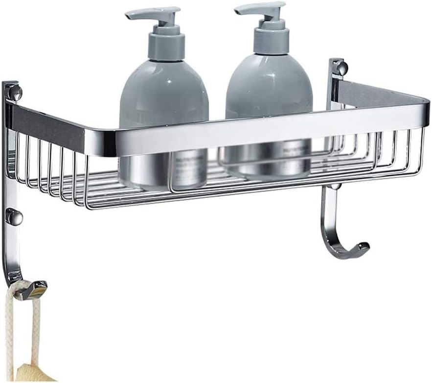 Bathroom Wall Mounted Towel Rack, 2 Layer Bathroom Stainless Steel Shelf, Wall Mounted Storage Rack with Hook Shower Room