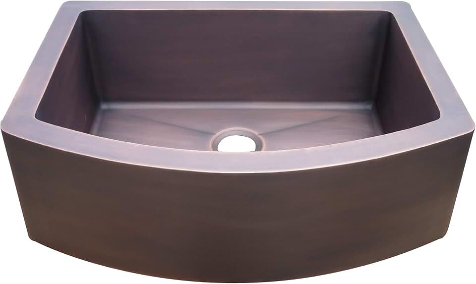 SINDA 14 Gauge Handmade Farmhouse Pure Virgin Copper Apron-Front Kitchen Single Bowl, Light Hammered-Natural Copper, 37.5