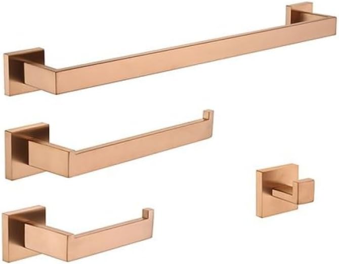Brushed Rose Gold Stainless Steel Towel Single Bar Wall-Mounted Racks Towel Tissue Robe Hook Bathroom Hardware Accessories,Rose Gold 4 pcs Set