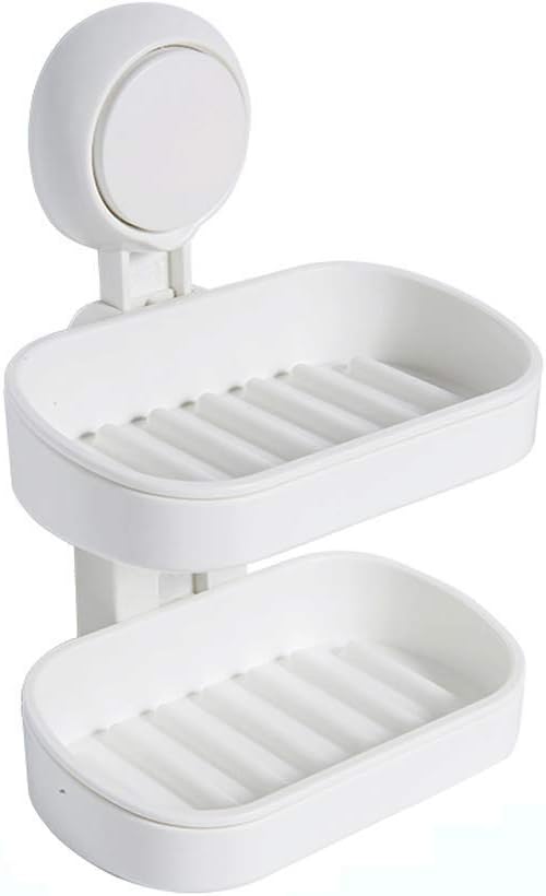 Powerful Suction Cup Soap Dish Holder Wall Mounted for Bathroom Shower Soap Holder Saver Box Storage Organizer Rack,White(14X11.2X20CM)