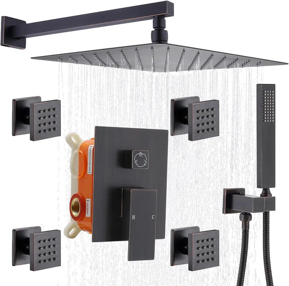 Enga Shower Body Spray System, 12 Inch Rain Shower Head System Wall Mounted, All Metal Shower Jets System, Oil Rubbed Bronze