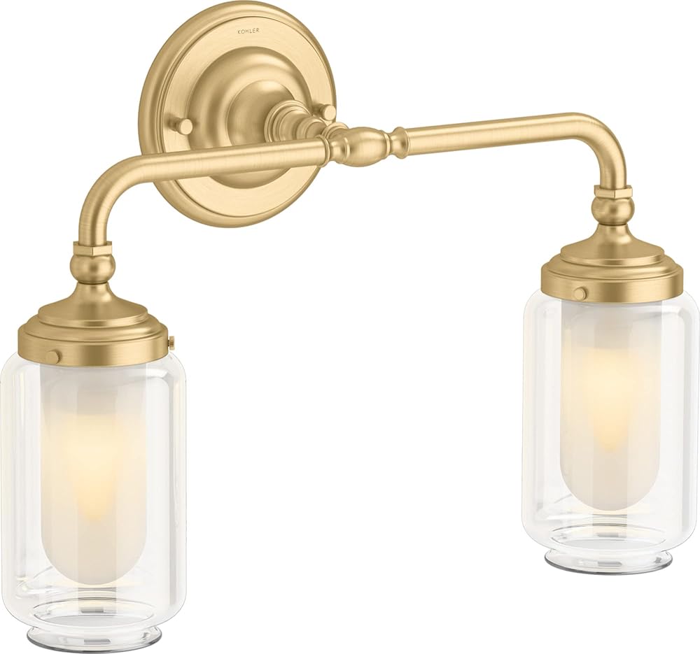 KOHLER Artifacts Bathroom Vanity Light Fixture, Wall Sconce Lighting, Downlight Only, UL Listed, 2 Light, Brushed Moderne Brass