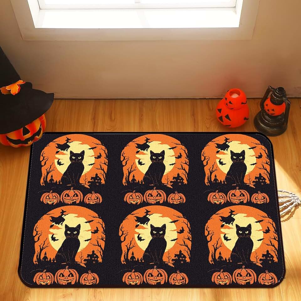 Halloween Door Mat Outdoor, Non-Slip Backing Welcome Mat for Halloween Decor Entrance Rug Low Profile Indoor Outdoor Halloween Decorations for Home 8x10ft/96x120in/240x305cm