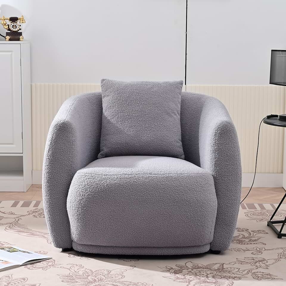 Single Sofa Chair, Modern Teddy Fabric Upholstered Armchair for Living Room and Bedroom