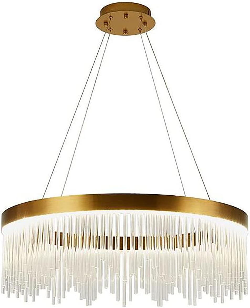 QIYUAN Nordic Light Luxury Glass Chandelier,Modern LED Metal Pendant Lights,Simple Elegant Round Hanging Light,for Indoor Decorative Living Room-The Round Tricolor Color Changes Light 24x8inch