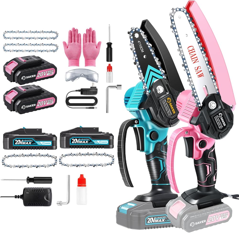 Saker Mini Chainsaw,Portable Electric Cordless Chainsaw and Saker Mini Electric Chainsaw,6 Inch Pink