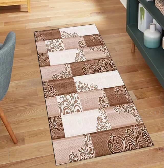 Runners Rug for Kitchen, Grey Brown 4'x25' Vintage Home Decor Non Slip Washable Runners for Corridor Hallway