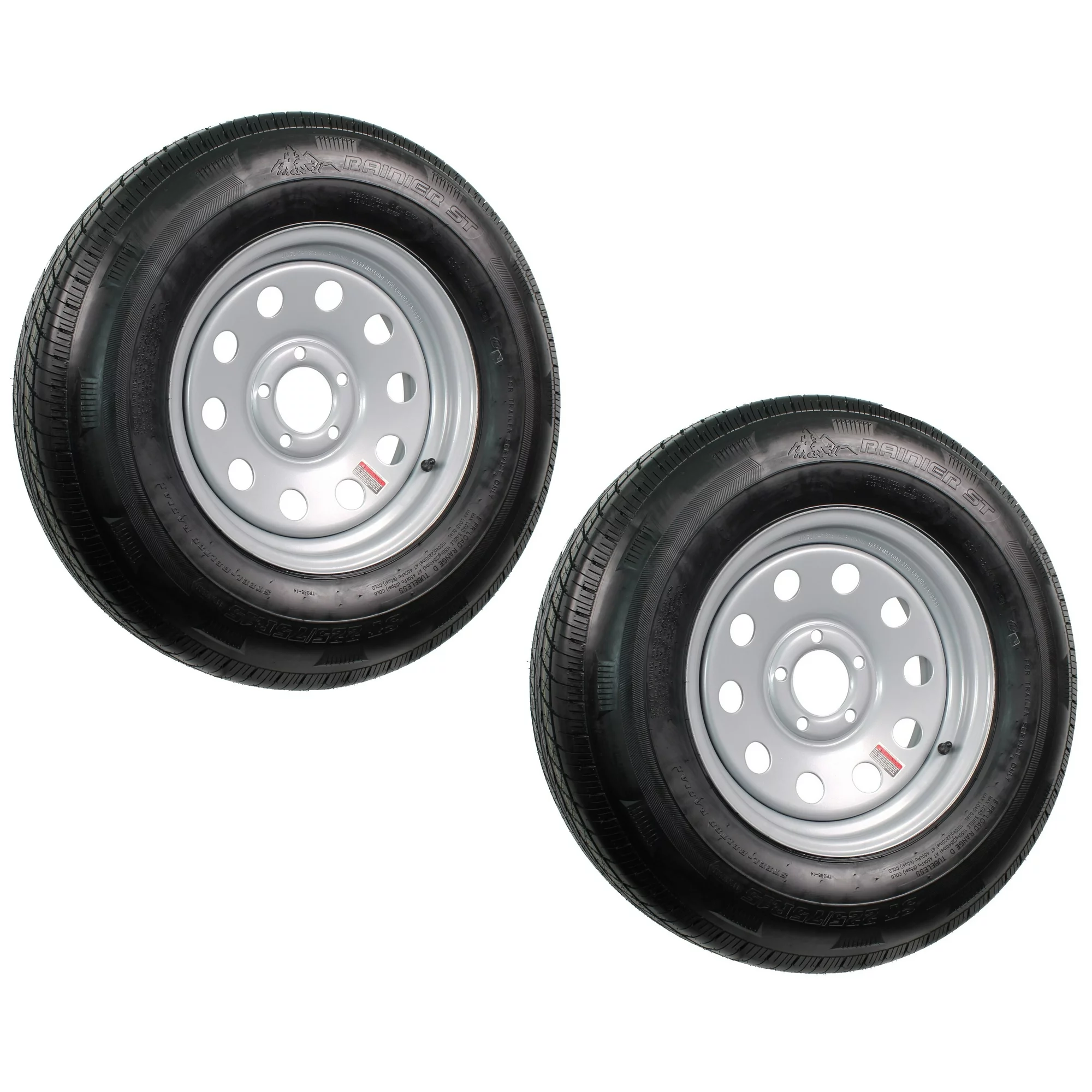 2-Pk Radial Trailer Tire Silver Rim ST225/75R15 LRD 5 Lug/4.5 Modular Wheel Rim