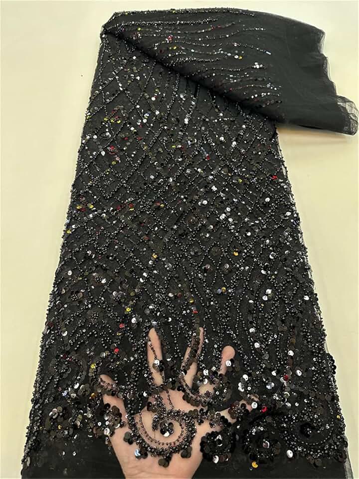 African Sequins Beaded Groom Lace Fabric French Tulle Lace Fabric Embroidery Nigerian Lace Fabrics