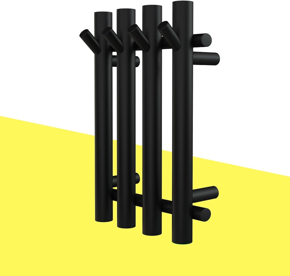 Vertical Heated Towel Rack with Timer - Black Towel Warmer, Premium Electric Heated Towel Rack, Towel Heater - Plug-in or Hardwired Installation Supported