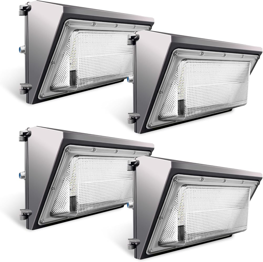 150W LED Wall Pack, 24000LM Dusk-to-Dawn Photocell, 1200W MH/HPS Eqv. Commercial Outdoor Lighting, IP65 Wall Packs Lights for Warehouses/Parking Lots -2024 NEWS 4PACK