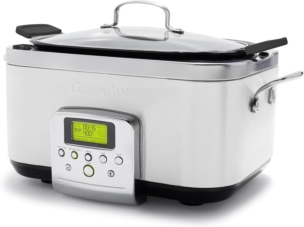 Elite 8 - in -1 Programmable 6QT Electric Slow Cooker, Dishwasher Safe Lid & Removable Crock, PFAS-Free Healthy Ceramic Nonstick Multi-Cooker, Sear, Sauté/Brown, Steam Basket, Roast, White