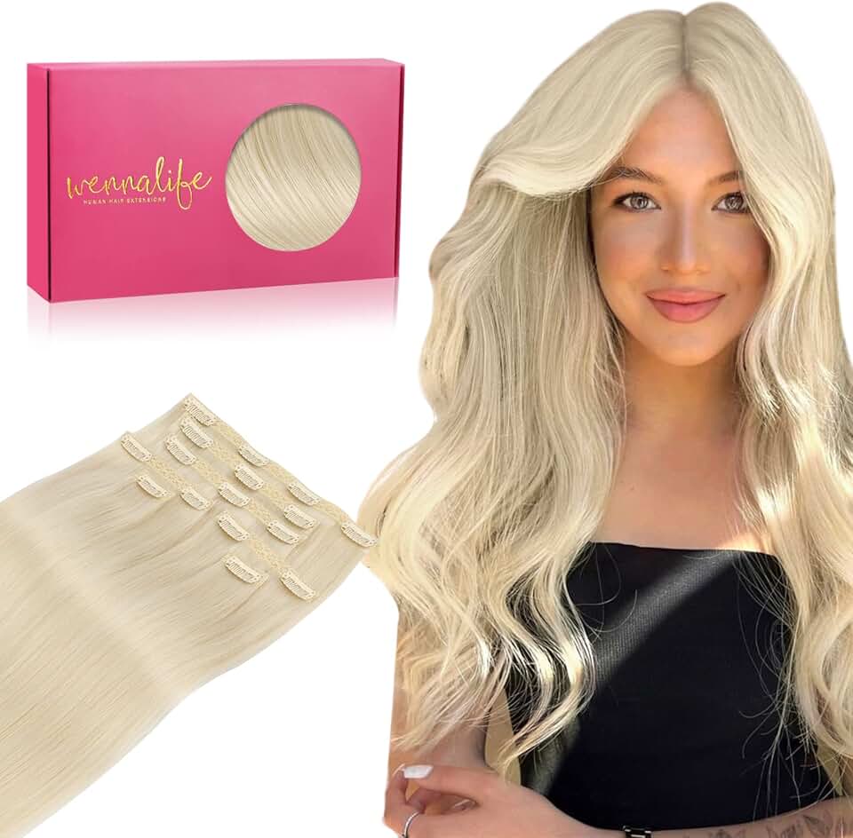 WENNALIFE Genius Seamless Clip in Hair Extensions Human Hair 7pcs Ultra Invisible 50% Thinner Seamless Hair Extensions Clip In Platinum Blonde Hair Extensions Real Human Hair