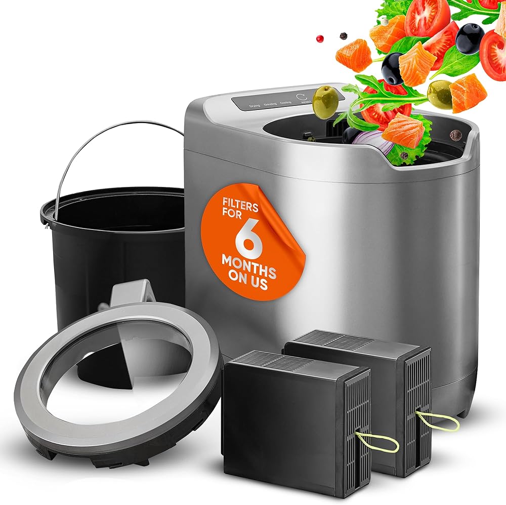 Electric Kitchen Composter, 2.5L Capacity, Turn food waste to Dry Fertilizer for Plants, Help Save The Nature, Fast and Easy Operation, Ultra strong blade, Filters included, No Odor, Easy to clean