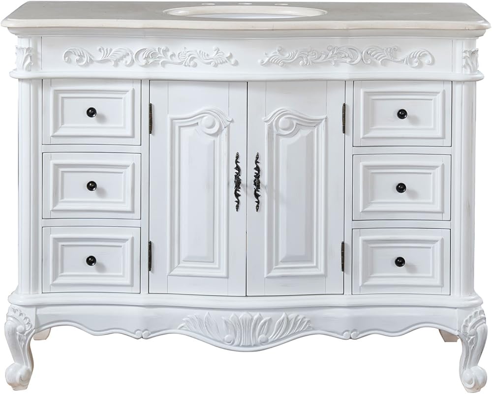 Silkroad Exclusive Countertop Marble Single Sink Bathroom Vanity with White Oak Finish Cabinet, 48