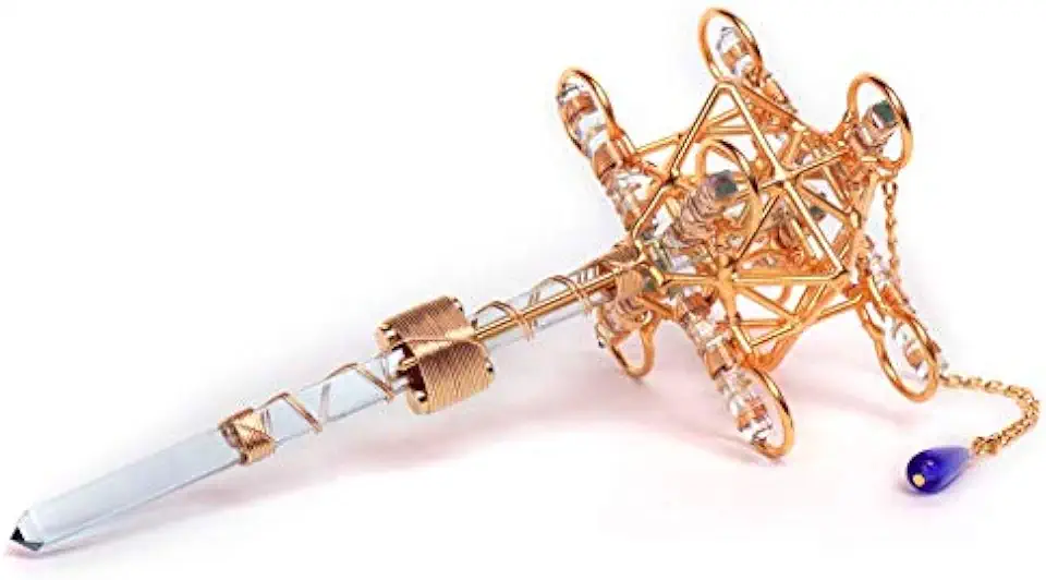 Crystal Wand - Maitreya Solar Cross Vajra Etheric Weaver Pendant with Magnets & Gold-Fill Wire - Portable