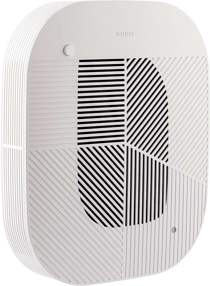 KOMMA Lov Air Purifier for Bedroom, 3.1 inch Slim Wall mount & Stylish Standing type, Hepa Filter Air Cleaner, Remove Fine Dust, Smoke. (CreamWhite)