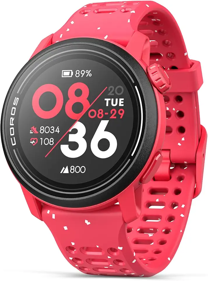 COROS PACE 3 Sport Watch GPS, Lightweight and Comfort, 17 Days Battery Life, Dual-Frequency GPS, Heart Rate, Navigation, Sleep Track, Training Plan, Run, Bike, and Ski (Red Silicone)