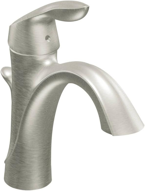 Moen Eva Brushed Nickel One-Handle Single Hole Bathroom Sink Faucet with Optional Deckplate and Available Vessel Sink Extension Kit, 6400BN