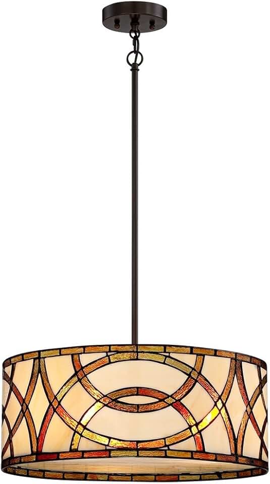Robert Louis Tiffany Pendant Light Fixture - 3 Light, Stained Glass Drum, Tiffany Pendant Light for Kitchen Islands, Living Rooms, Bedrooms, Dining Rooms, and Foyers - 20