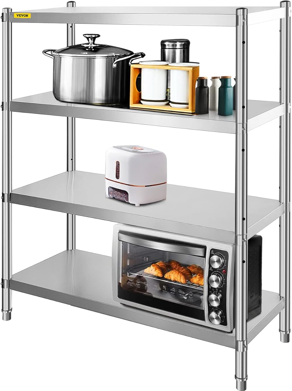 Stainless Steel Shelving 46.8x18.5 Inch 4 Tier Adjustable Shelf Storage Unit Stainless Steel Heavy Duty Shelving for Kitchen Commercial Office Garage Storage 330lb Per Shelf